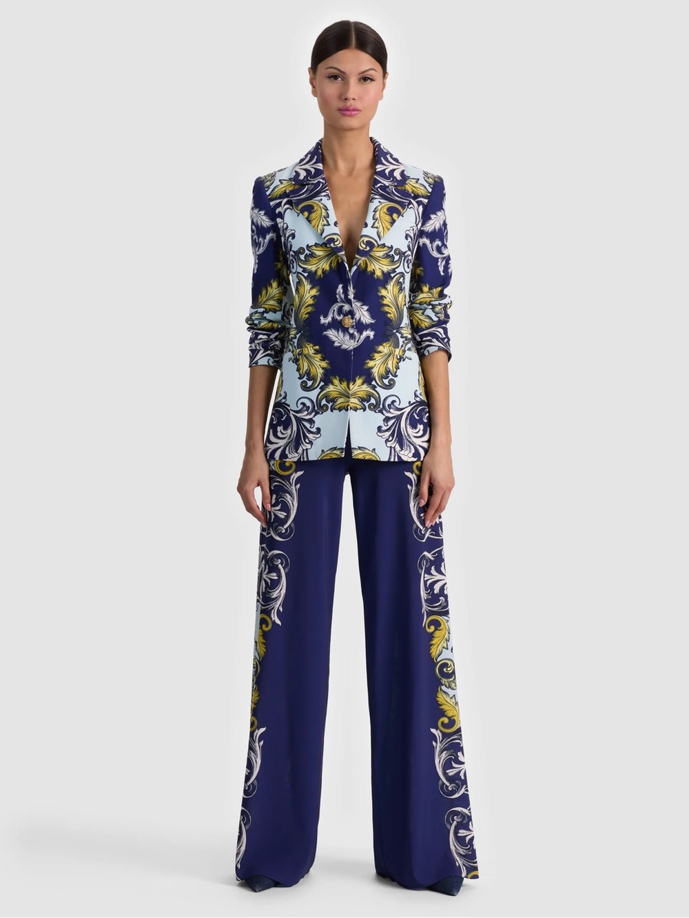 Alice and olivia Printed Blue & Yellow Tailored Blazer - Picture 4 of 4